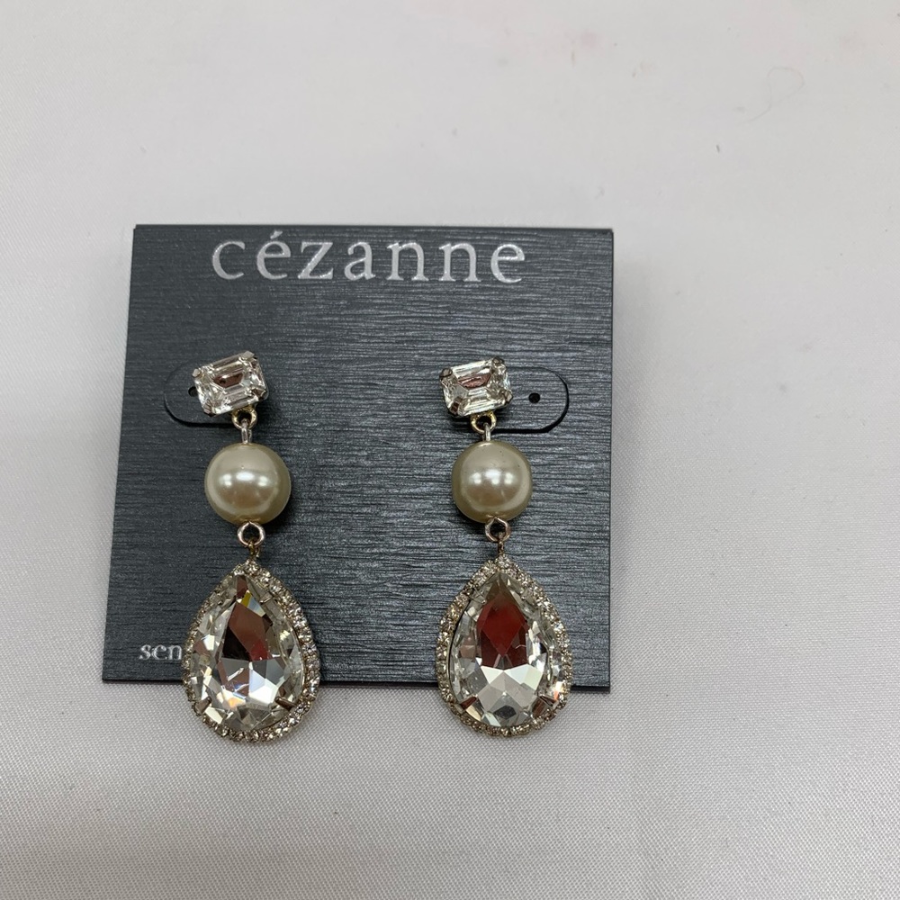 Earrings Cezanne Rhinestones Faux Pearl Teardrops Sensitive Skin New